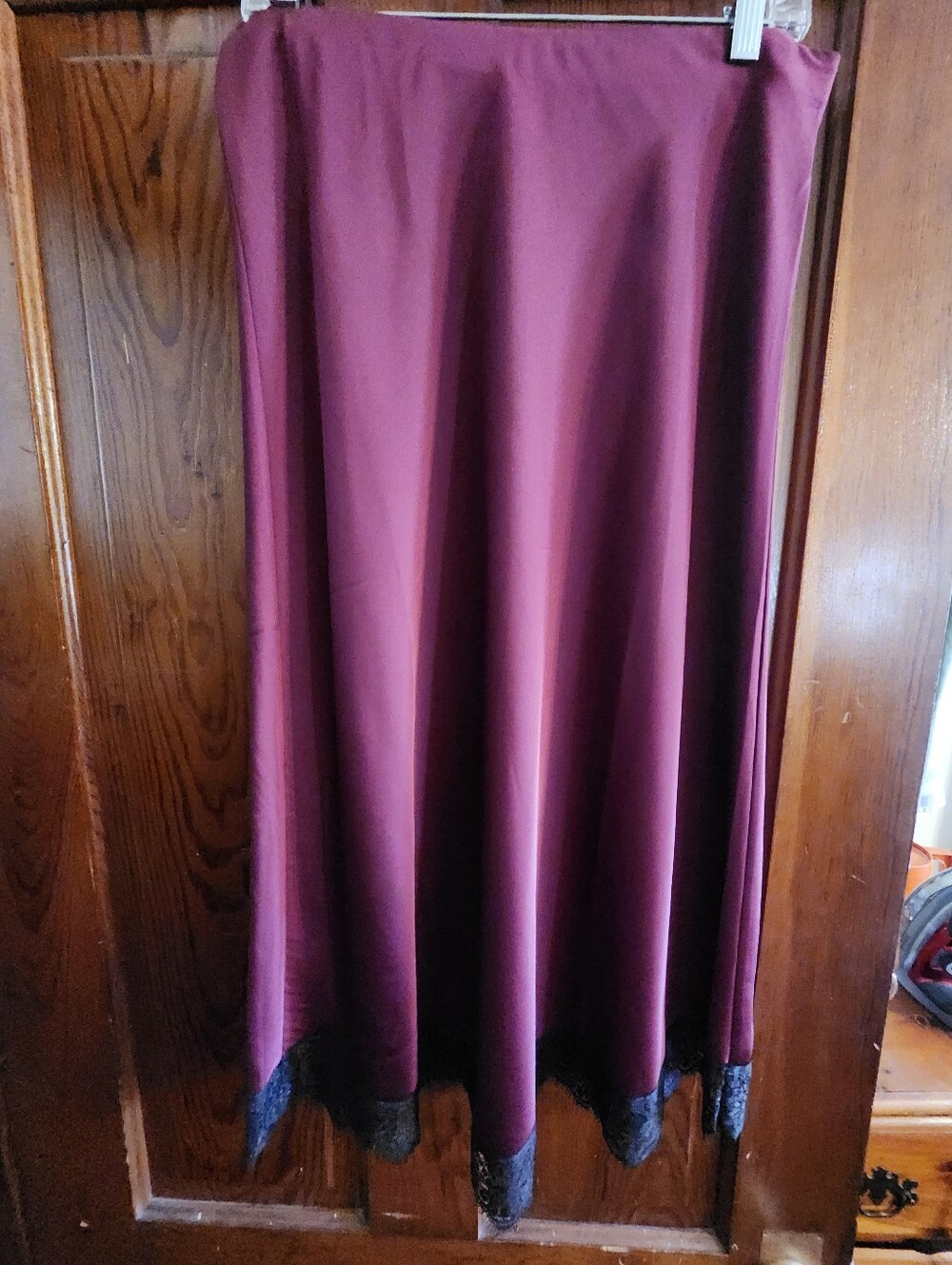 J Crew Burgandy Midi Skirt With Black Lace Trim